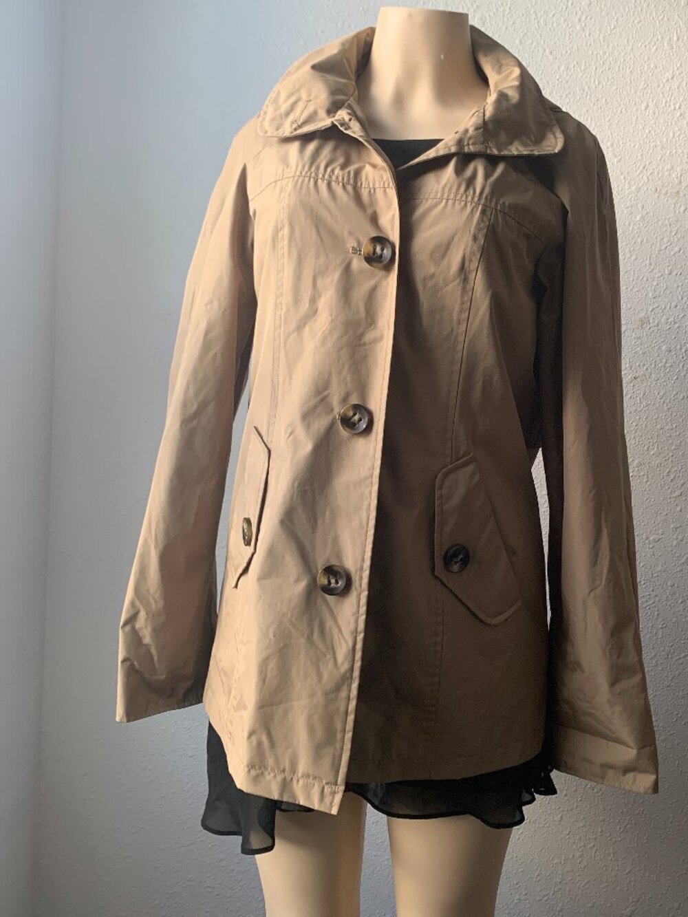 Rain Jacket Detachable Hood Short Trench Coat Size S 4-6 Beige White Stage